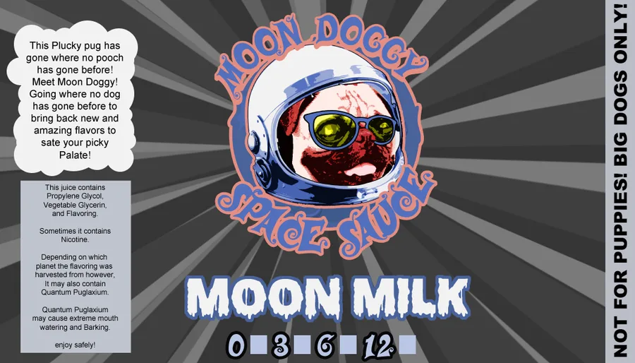 Moon Milk label design — Moon Doggy Space Sauce illustration