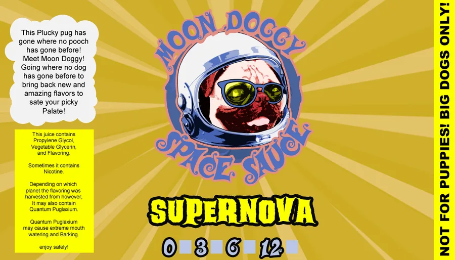 Supernova label design — Moon Doggy Space Sauce illustration